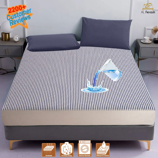 Blue Stripe Waterproof Mattress Cover