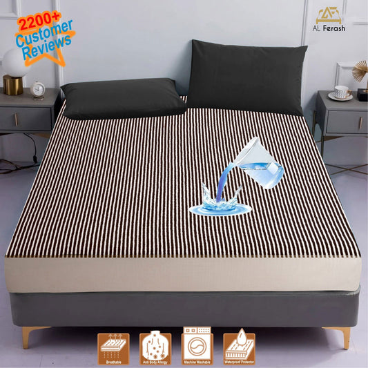 Brown Stripe Waterproof Mattress Cover