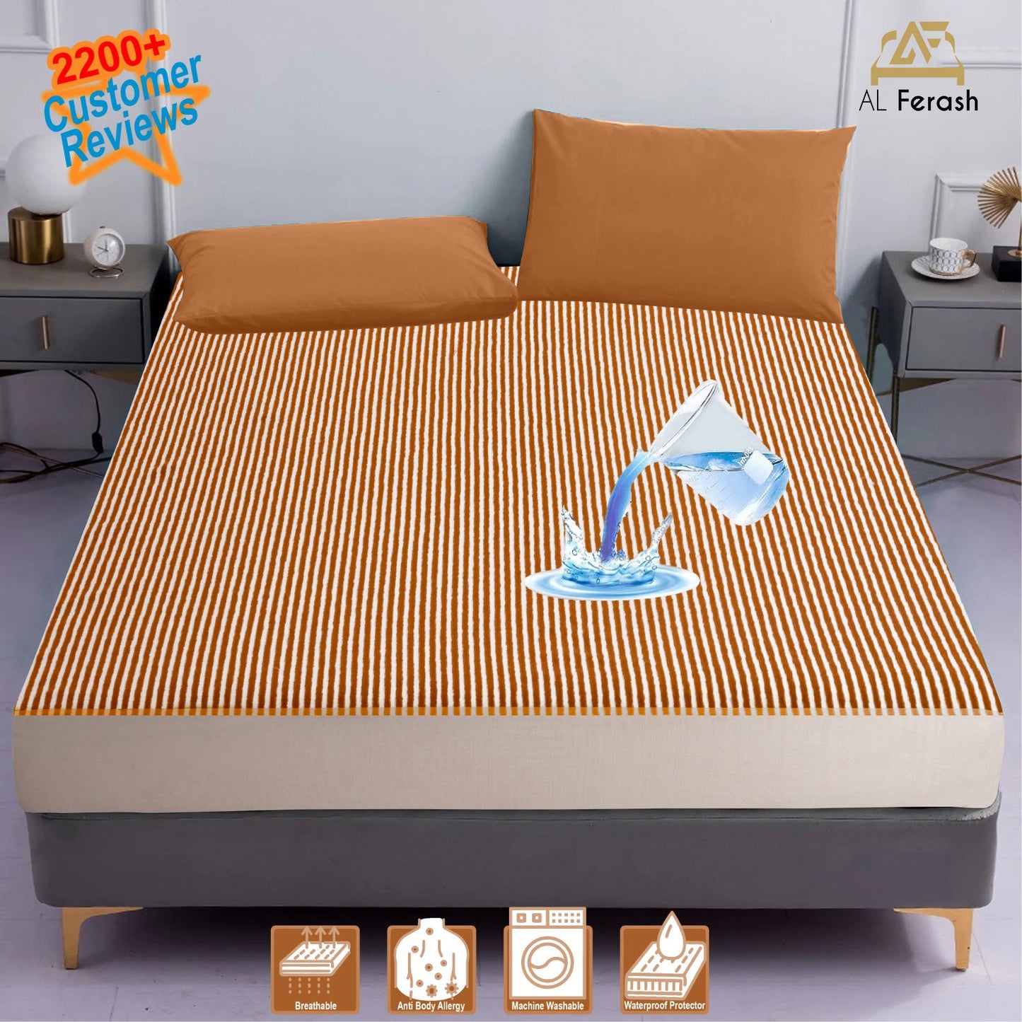 Golden Stripe Waterproof Mattress Cover