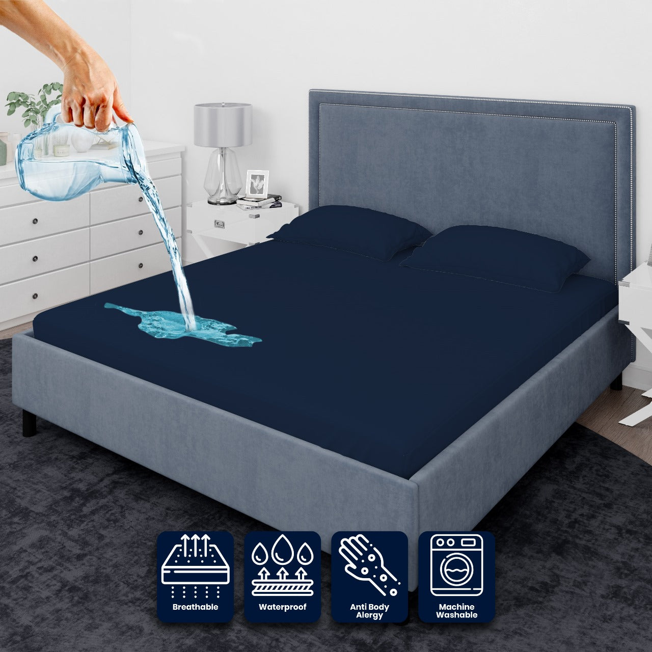 Navy Blue Waterproof Mattress Cover