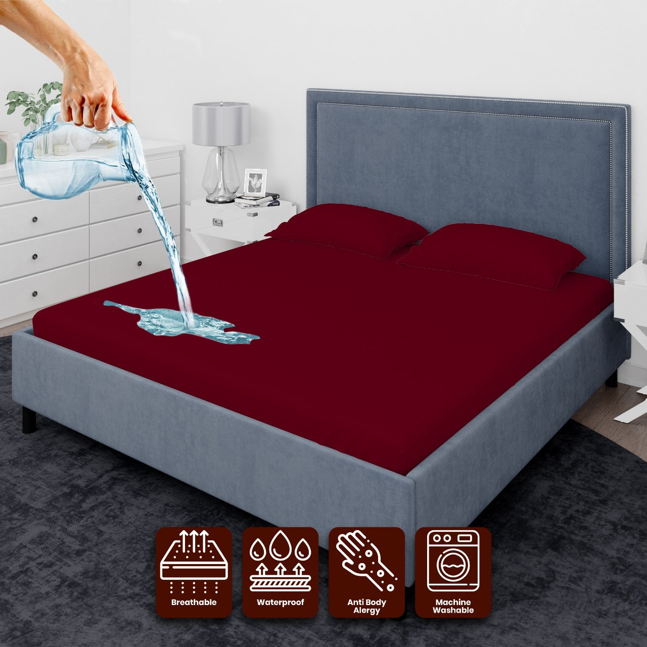 Maroon Waterproof Mattress Cover